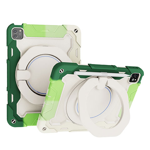 Funda Bumper Silicona y Plastico Mate Carcasa con Soporte L12 para Apple iPad Pro 11 (2021) Verde