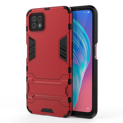 Funda Bumper Silicona y Plastico Mate Carcasa con Soporte M01 para Oppo A72 5G Rojo