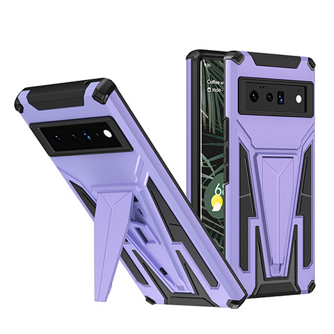 Funda Bumper Silicona y Plastico Mate Carcasa con Soporte MQ1 para Google Pixel 6 Pro 5G Morado