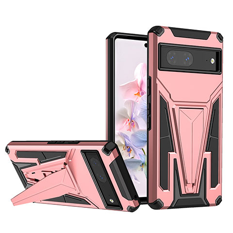 Funda Bumper Silicona y Plastico Mate Carcasa con Soporte MQ1 para Google Pixel 7 5G Oro Rosa