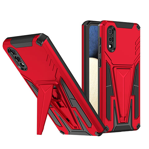 Funda Bumper Silicona y Plastico Mate Carcasa con Soporte MQ1 para Samsung Galaxy A02 Rojo