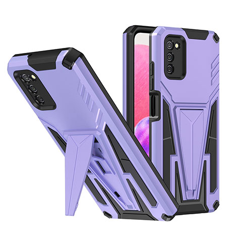 Funda Bumper Silicona y Plastico Mate Carcasa con Soporte MQ1 para Samsung Galaxy A02s Morado