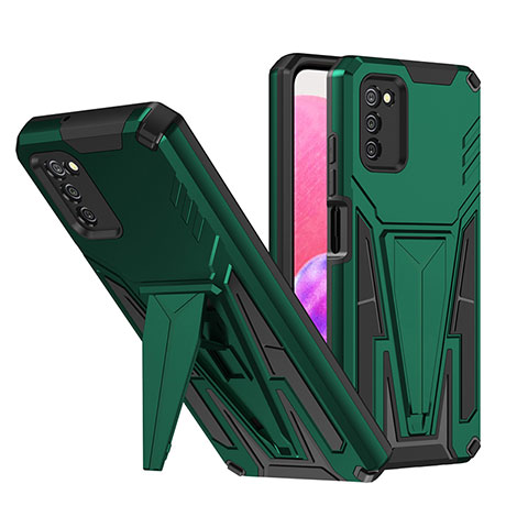 Funda Bumper Silicona y Plastico Mate Carcasa con Soporte MQ1 para Samsung Galaxy A02s Verde