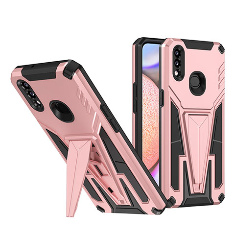 Funda Bumper Silicona y Plastico Mate Carcasa con Soporte MQ1 para Samsung Galaxy A10s Oro Rosa