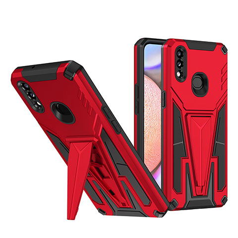 Funda Bumper Silicona y Plastico Mate Carcasa con Soporte MQ1 para Samsung Galaxy A10s Rojo