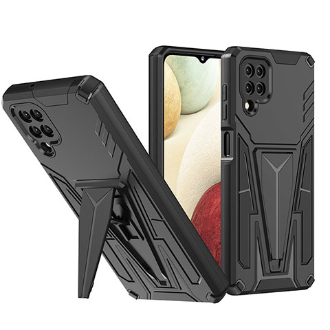 Funda Bumper Silicona y Plastico Mate Carcasa con Soporte MQ1 para Samsung Galaxy A12 5G Negro