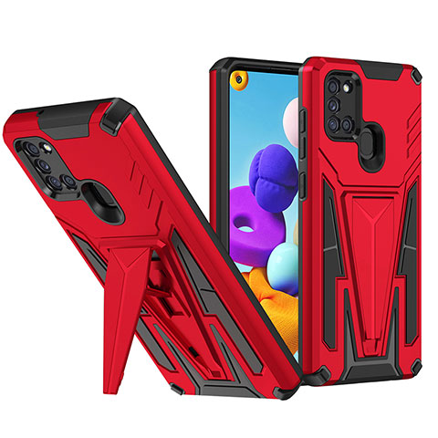 Funda Bumper Silicona y Plastico Mate Carcasa con Soporte MQ1 para Samsung Galaxy A21 Rojo