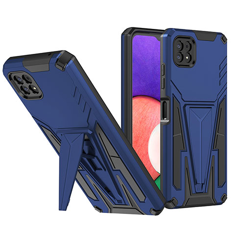 Funda Bumper Silicona y Plastico Mate Carcasa con Soporte MQ1 para Samsung Galaxy A22s 5G Azul