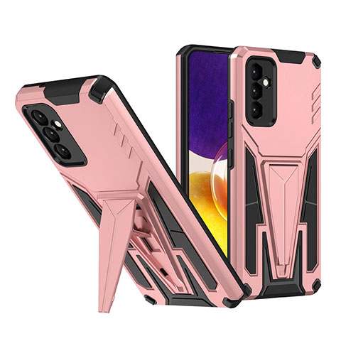 Funda Bumper Silicona y Plastico Mate Carcasa con Soporte MQ1 para Samsung Galaxy A24 4G Oro Rosa