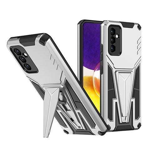 Funda Bumper Silicona y Plastico Mate Carcasa con Soporte MQ1 para Samsung Galaxy A24 4G Plata