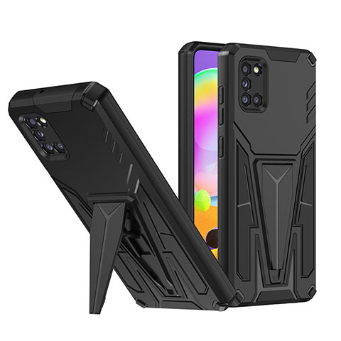 Funda Bumper Silicona y Plastico Mate Carcasa con Soporte MQ1 para Samsung Galaxy A31 Negro