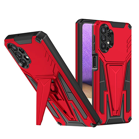 Funda Bumper Silicona y Plastico Mate Carcasa con Soporte MQ1 para Samsung Galaxy A32 4G Rojo