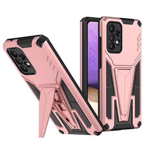 Funda Bumper Silicona y Plastico Mate Carcasa con Soporte MQ1 para Samsung Galaxy A52 4G Oro Rosa