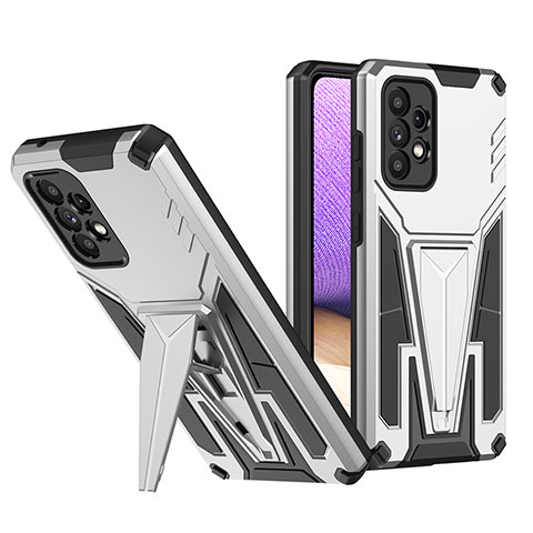 Funda Bumper Silicona y Plastico Mate Carcasa con Soporte MQ1 para Samsung Galaxy A52 5G Plata