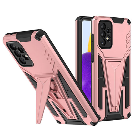 Funda Bumper Silicona y Plastico Mate Carcasa con Soporte MQ1 para Samsung Galaxy A72 5G Oro Rosa