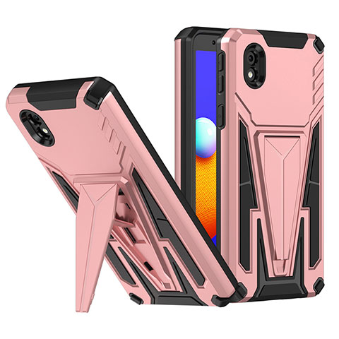 Funda Bumper Silicona y Plastico Mate Carcasa con Soporte MQ1 para Samsung Galaxy M01 Core Oro Rosa