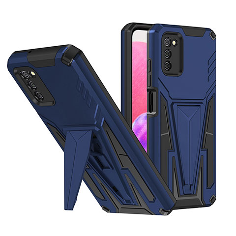 Funda Bumper Silicona y Plastico Mate Carcasa con Soporte MQ1 para Samsung Galaxy M02s Azul