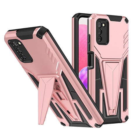 Funda Bumper Silicona y Plastico Mate Carcasa con Soporte MQ1 para Samsung Galaxy M02s Oro Rosa