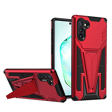 Funda Bumper Silicona y Plastico Mate Carcasa con Soporte MQ1 para Samsung Galaxy Note 10 5G Rojo