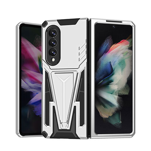 Funda Bumper Silicona y Plastico Mate Carcasa con Soporte MQ1 para Samsung Galaxy Z Fold3 5G Plata