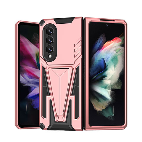 Funda Bumper Silicona y Plastico Mate Carcasa con Soporte MQ1 para Samsung Galaxy Z Fold4 5G Oro Rosa