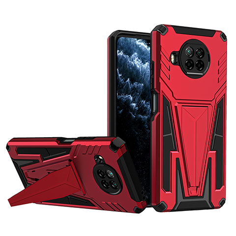 Funda Bumper Silicona y Plastico Mate Carcasa con Soporte MQ1 para Xiaomi Mi 10i 5G Rojo