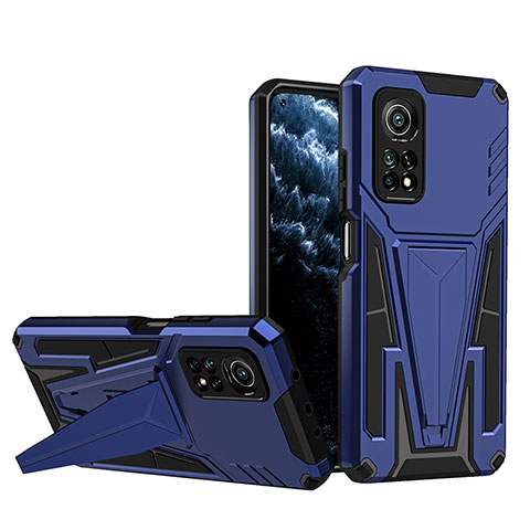 Funda Bumper Silicona y Plastico Mate Carcasa con Soporte MQ1 para Xiaomi Mi 10T 5G Azul