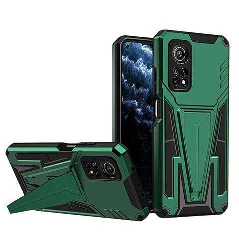 Funda Bumper Silicona y Plastico Mate Carcasa con Soporte MQ1 para Xiaomi Mi 10T Pro 5G Verde