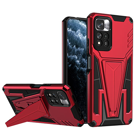 Funda Bumper Silicona y Plastico Mate Carcasa con Soporte MQ1 para Xiaomi Mi 11i 5G (2022) Rojo