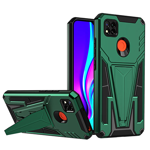 Funda Bumper Silicona y Plastico Mate Carcasa con Soporte MQ1 para Xiaomi POCO C3 Verde