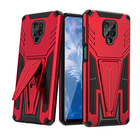 Funda Bumper Silicona y Plastico Mate Carcasa con Soporte MQ1 para Xiaomi Poco M2 Pro Rojo