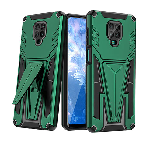 Funda Bumper Silicona y Plastico Mate Carcasa con Soporte MQ1 para Xiaomi Poco M2 Pro Verde