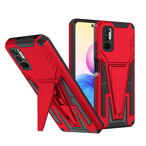 Funda Bumper Silicona y Plastico Mate Carcasa con Soporte MQ1 para Xiaomi POCO M3 Pro 5G Rojo