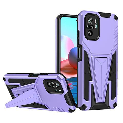 Funda Bumper Silicona y Plastico Mate Carcasa con Soporte MQ1 para Xiaomi Poco M5S Morado