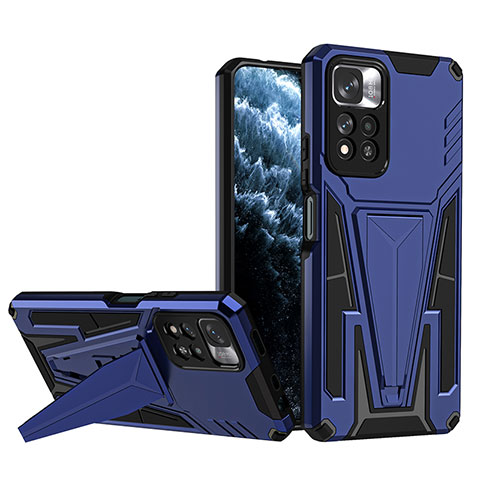 Funda Bumper Silicona y Plastico Mate Carcasa con Soporte MQ1 para Xiaomi Poco X4 NFC Azul