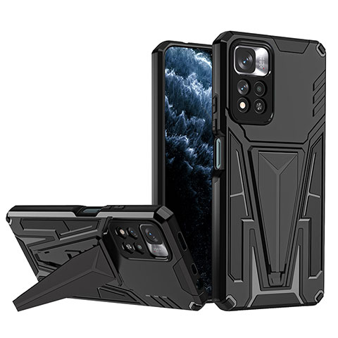 Funda Bumper Silicona y Plastico Mate Carcasa con Soporte MQ1 para Xiaomi Poco X4 NFC Negro