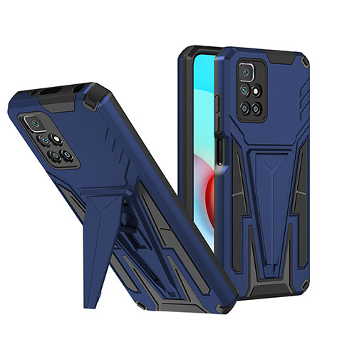 Funda Bumper Silicona y Plastico Mate Carcasa con Soporte MQ1 para Xiaomi Redmi 10 (2022) Azul