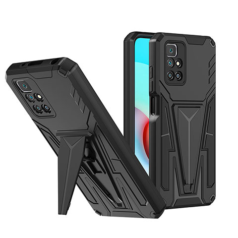 Funda Bumper Silicona y Plastico Mate Carcasa con Soporte MQ1 para Xiaomi Redmi 10 (2022) Negro