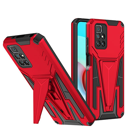 Funda Bumper Silicona y Plastico Mate Carcasa con Soporte MQ1 para Xiaomi Redmi 10 4G Rojo