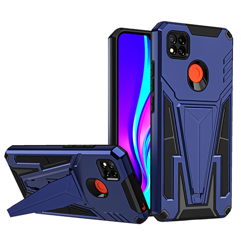 Funda Bumper Silicona y Plastico Mate Carcasa con Soporte MQ1 para Xiaomi Redmi 9 Activ Azul