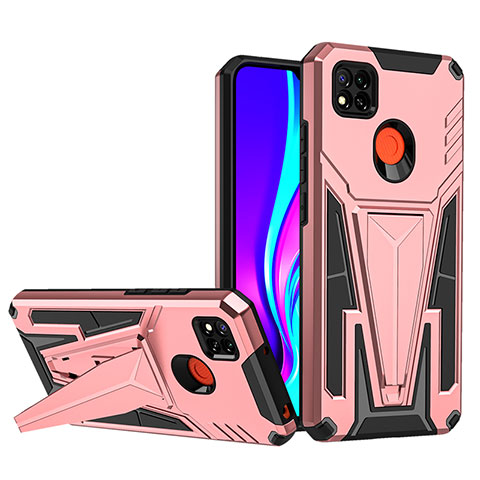 Funda Bumper Silicona y Plastico Mate Carcasa con Soporte MQ1 para Xiaomi Redmi 9 India Oro Rosa