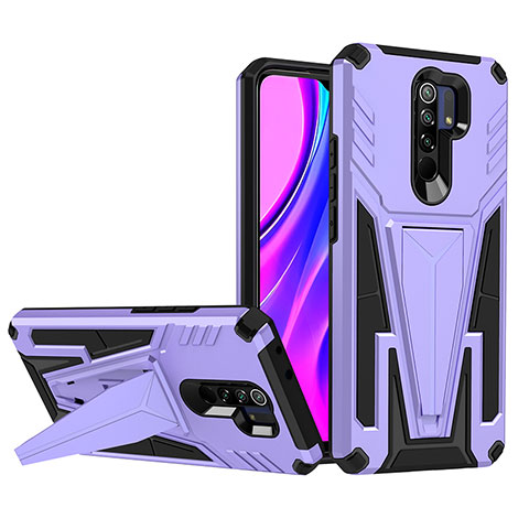 Funda Bumper Silicona y Plastico Mate Carcasa con Soporte MQ1 para Xiaomi Redmi 9 Morado