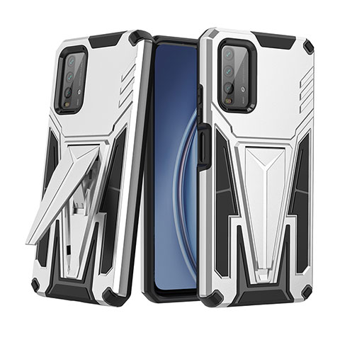 Funda Bumper Silicona y Plastico Mate Carcasa con Soporte MQ1 para Xiaomi Redmi 9 Power Plata