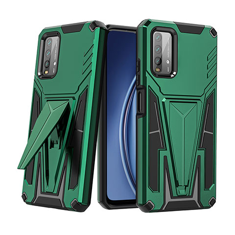 Funda Bumper Silicona y Plastico Mate Carcasa con Soporte MQ1 para Xiaomi Redmi 9 Power Verde