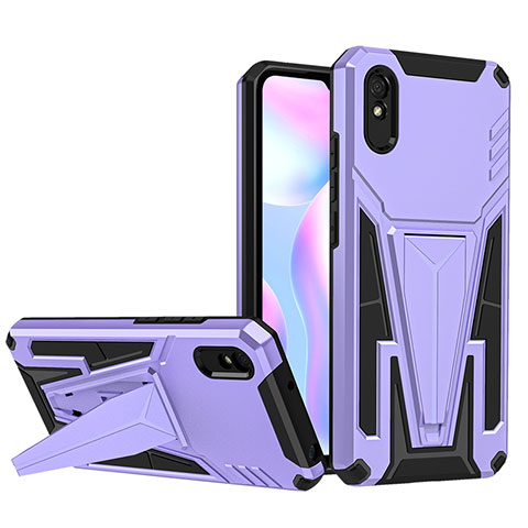 Funda Bumper Silicona y Plastico Mate Carcasa con Soporte MQ1 para Xiaomi Redmi 9A Morado