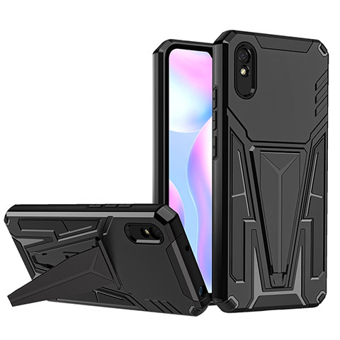 Funda Bumper Silicona y Plastico Mate Carcasa con Soporte MQ1 para Xiaomi Redmi 9A Negro