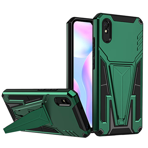 Funda Bumper Silicona y Plastico Mate Carcasa con Soporte MQ1 para Xiaomi Redmi 9AT Verde