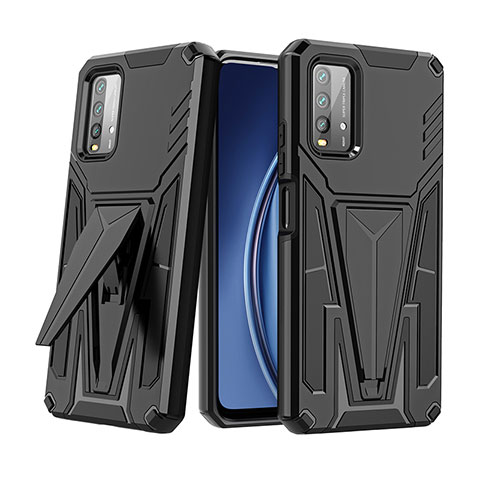 Funda Bumper Silicona y Plastico Mate Carcasa con Soporte MQ1 para Xiaomi Redmi 9T 4G Negro