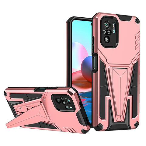 Funda Bumper Silicona y Plastico Mate Carcasa con Soporte MQ1 para Xiaomi Redmi Note 10 4G Oro Rosa