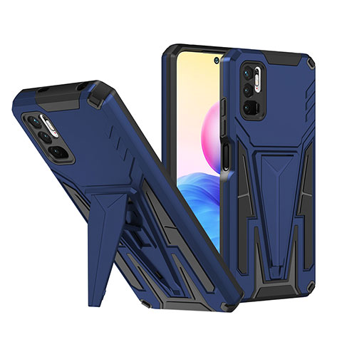 Funda Bumper Silicona y Plastico Mate Carcasa con Soporte MQ1 para Xiaomi Redmi Note 10 5G Azul